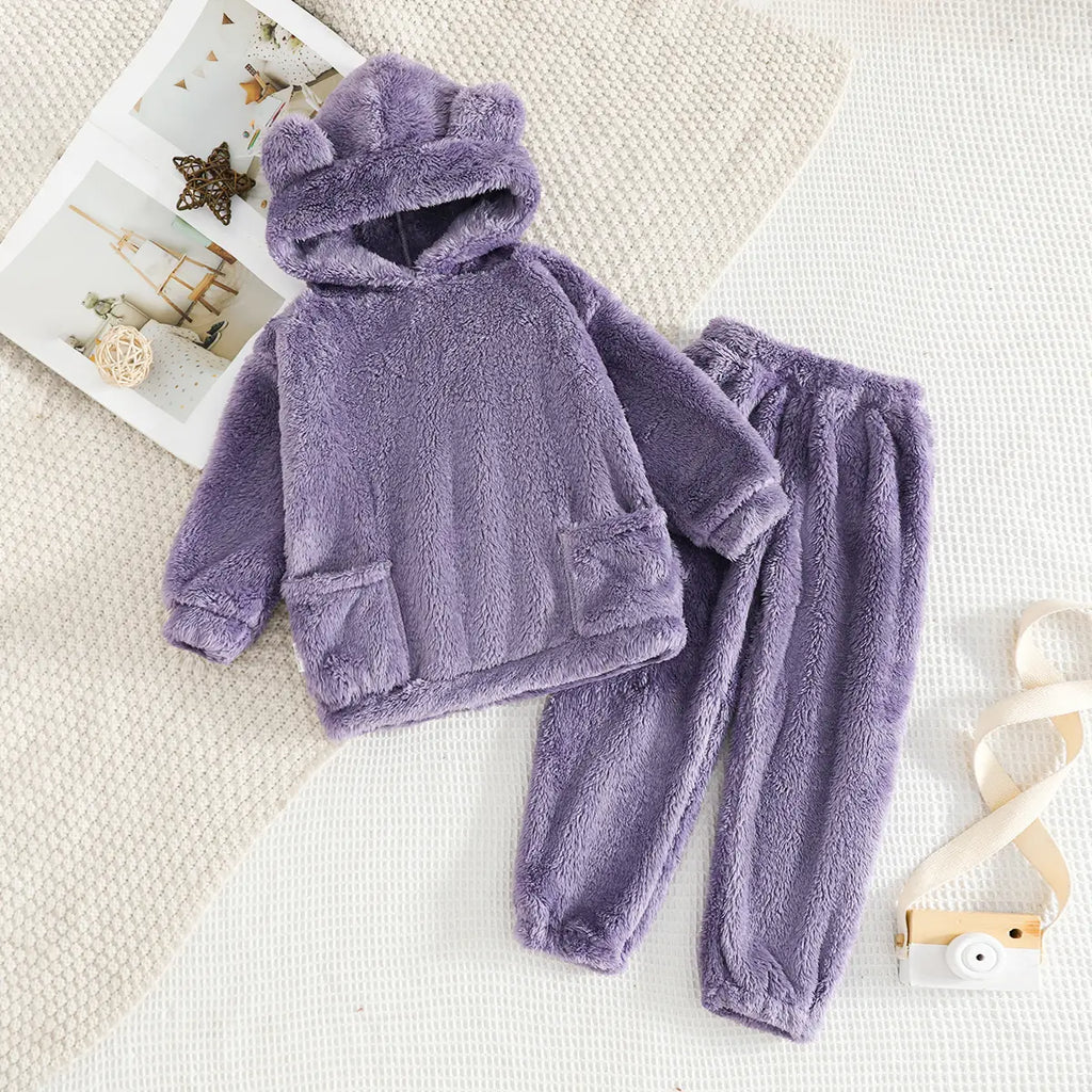 Girls Purple Polar Fleece Hooded Jacket With Jogger Co-ord Sets Sets Purple 1-2 Y