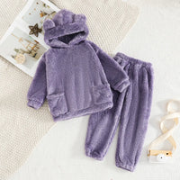 Girls Purple Polar Fleece Hooded Jacket With Jogger Co-ord Sets Sets Purple 1-2 Y