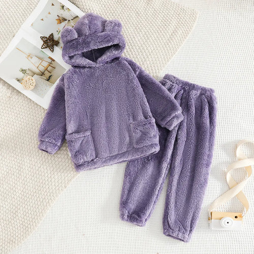 Girls Purple Polar Fleece Hooded Jacket With Jogger Co-ord Sets Sets Purple 1-2 Y