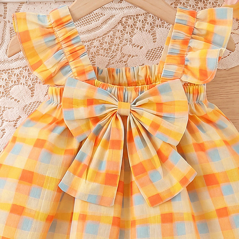 Girls Multicolor Checked Bow Applique Top With Shorts Sets 2 pc. Sets