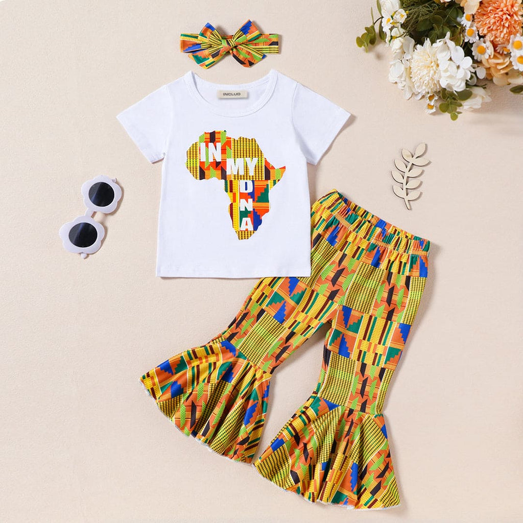 Girls Graphic Print T-Shirt With Flared Pants Set