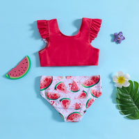 Girls Red Watermelon Print Top With Briefs Swimwear Sets Sets