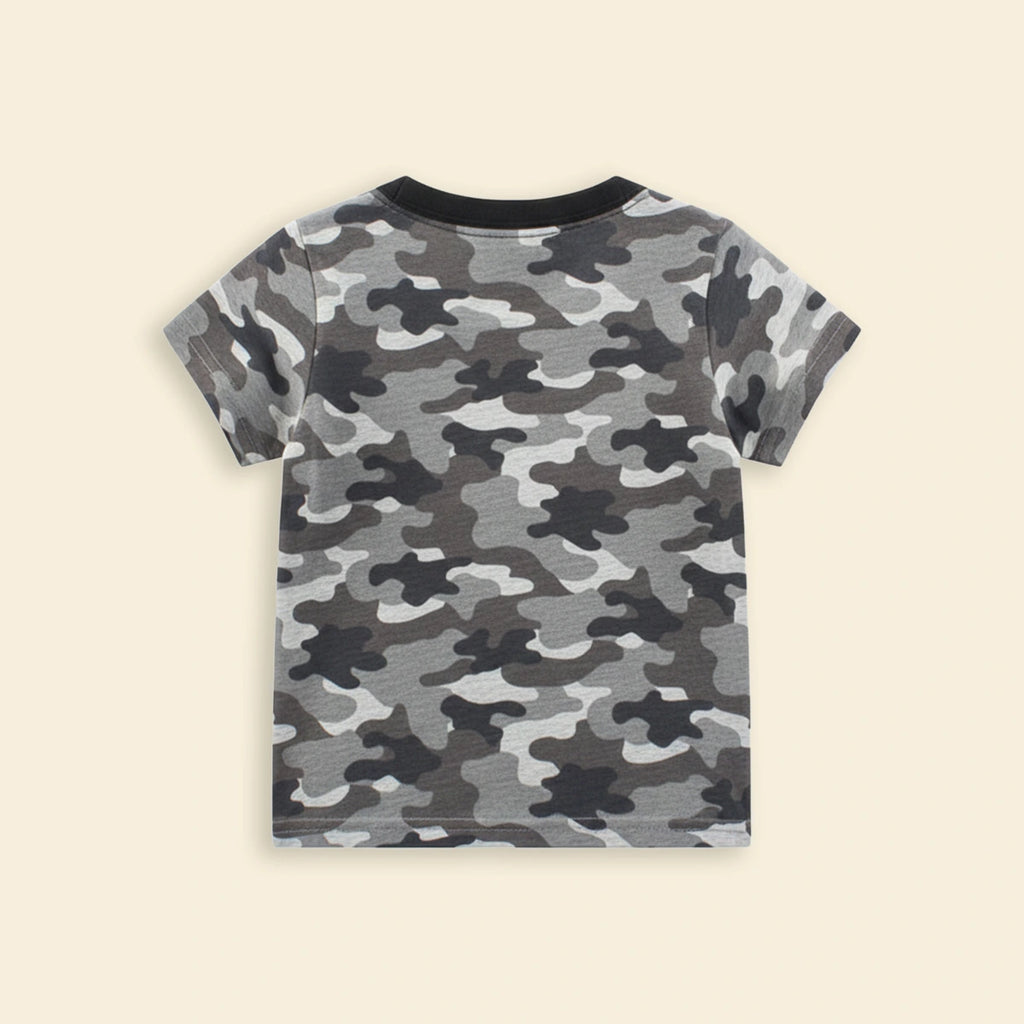 Boys Grey Camouflage Print Short Sleeves T-shirt Tshirts