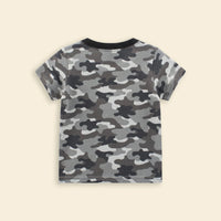 Boys Grey Camouflage Print Short Sleeves T-shirt Tshirts
