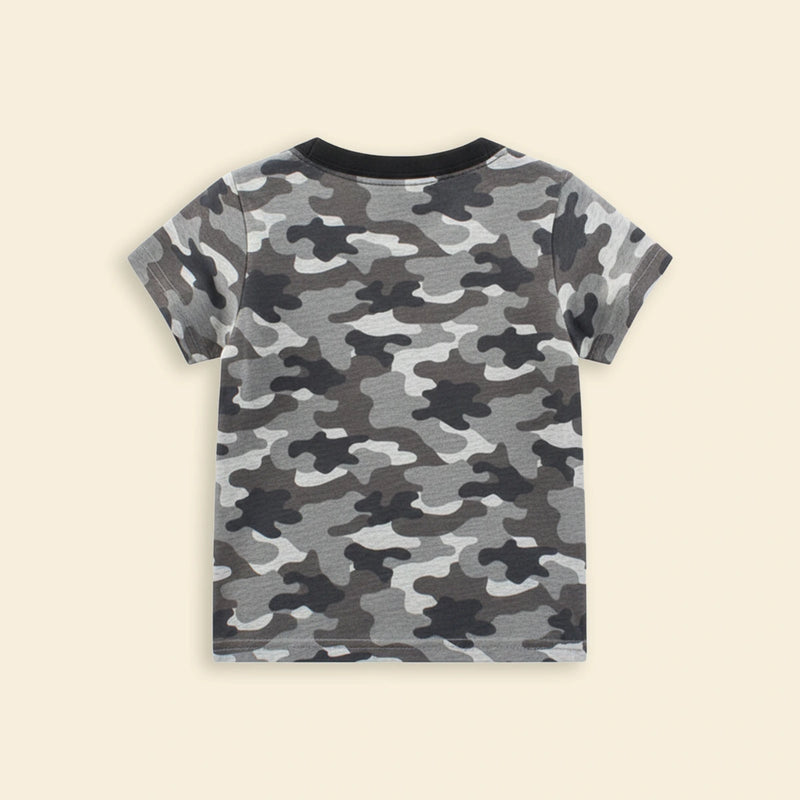 Boys Grey Camouflage Print Short Sleeves T-shirt Tshirts