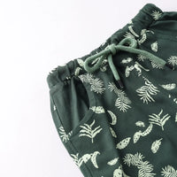 Boys Green Typographic Printed Short Sleeves T-Shirt With Pinted Drawstring Shorts Sets Sets