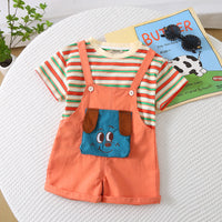 Boys Orange Striped T-shirt with Puppy Patch Dungaree Set Sets Orange 1-2 Y