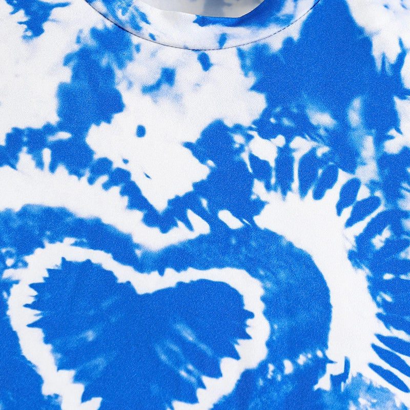 Girls Blue Tie-Dye Heart Print T-Shirt & Denim Pants Set Sets