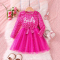 Girls Fuchsia Typography Print Round Neck Fit & Flare Dress Casual Dresses Fuchsia 3-4 Y