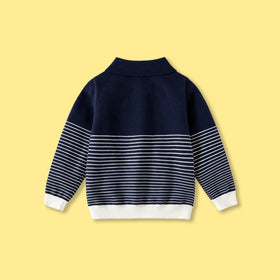 Boys Navy Blue Long Sleeve Striped Polo Sweater Sweaters & Cardigans