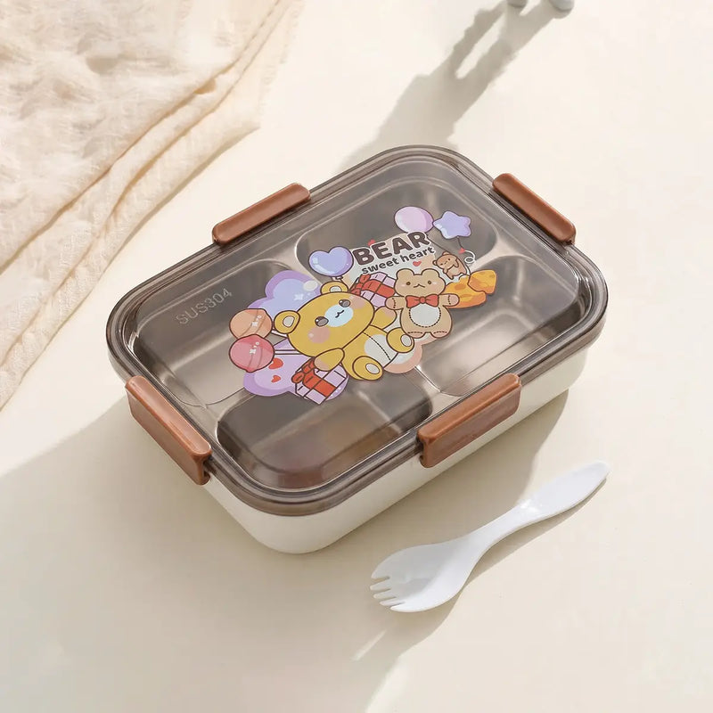 Kids White 3-Compartment Stainless Steel Lunch Box Trending Accessories