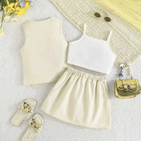 Girls Apricot Sleeveless Waistcoat With Top & Skirt Sets Sets