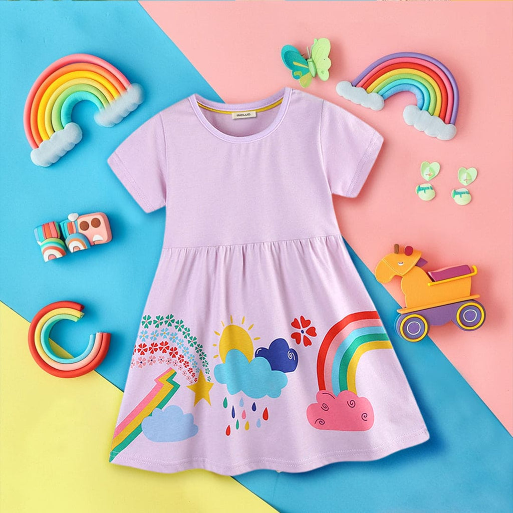 Girls Short Sleeve Rainbow Graphic Dress