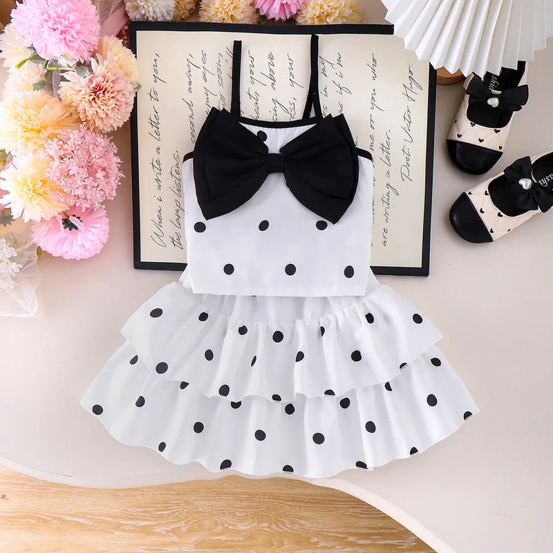 Girls White Polka Dot Print Sleeveless Top With Skirt Sets 2 pc. Sets White 2-3 Y