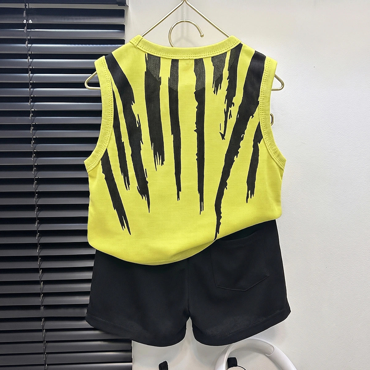 Boys Yellow Abstract Printed Sleeveless T-Shirt With Shorts Sets 2 pc. Sets