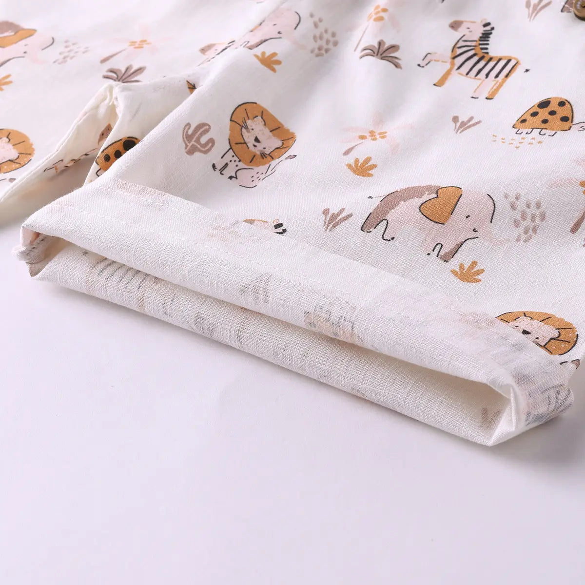 Boys Multicolor Animal Printed Shirt With Printed T-Shirt and Shorts Sets Sets