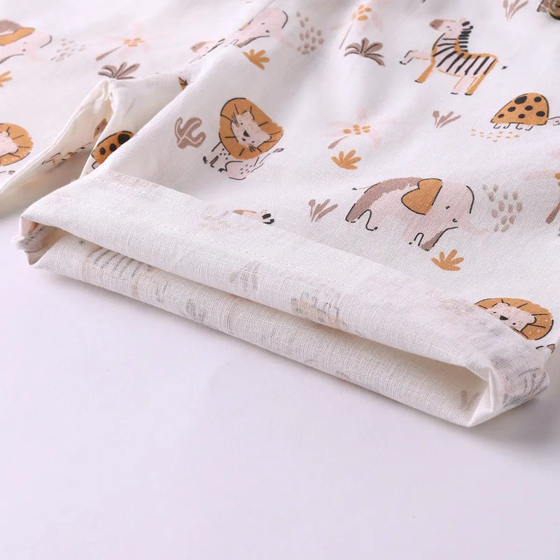 Boys Multicolor Animal Printed Shirt With Printed T-Shirt and Shorts Sets Sets