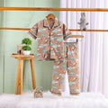 Girls Brown Hot Air Balloon Print Short Sleeve Shirt With Elasticated Pants Sets Sets Brown 2-3 Y