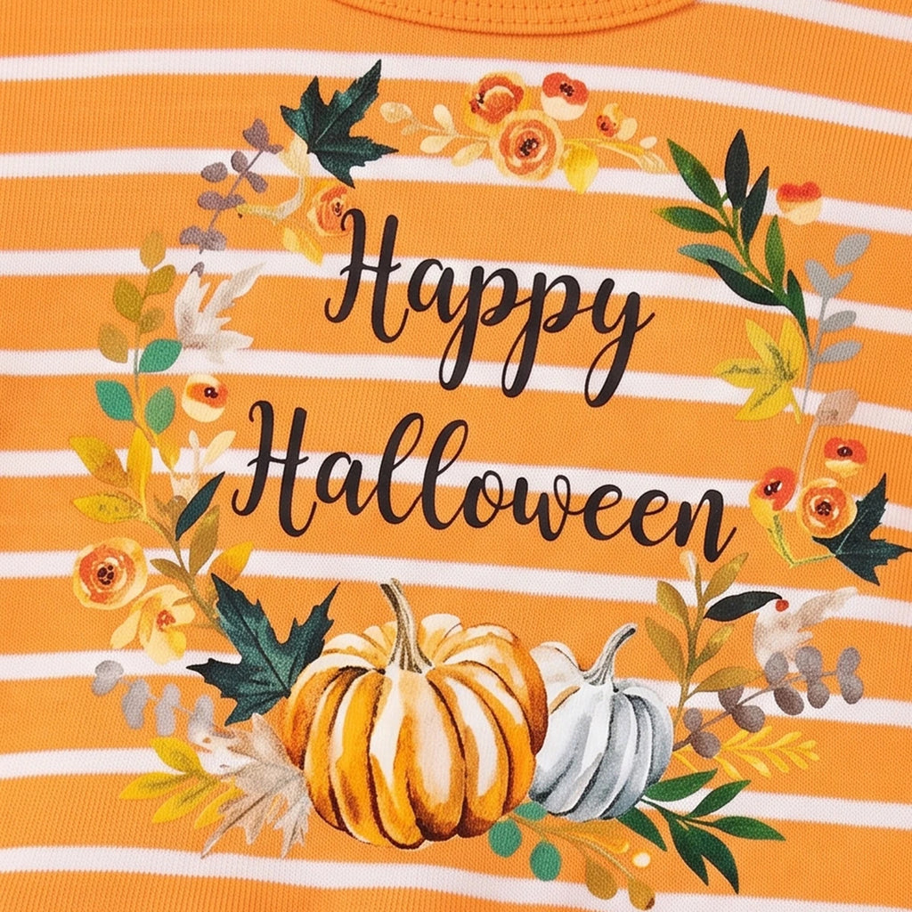 Girls Orange Happy Halloween Print Fit & Flare Dress Casual Dresses