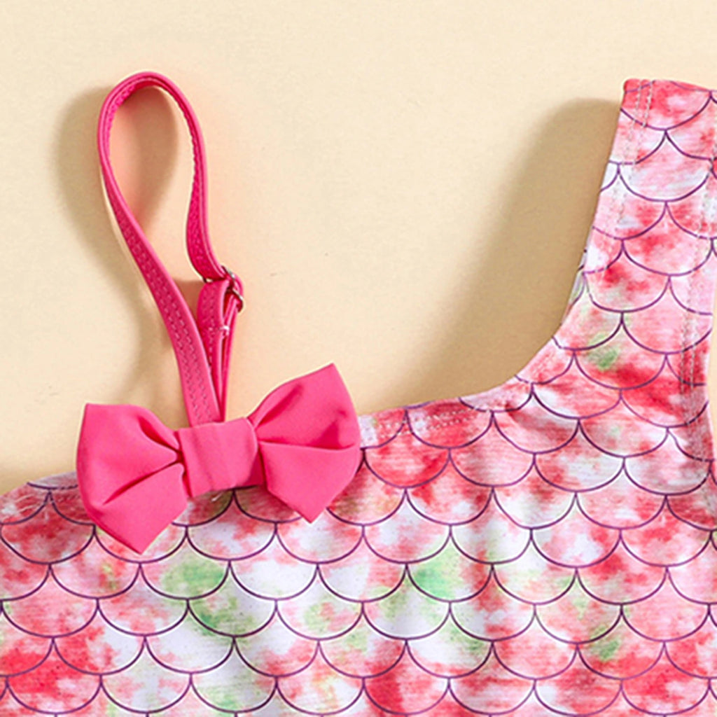 Girls Pink Mermaid Printed Top With Briefs Two-Piece Swimwear Sets Sets