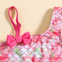 Girls Pink Mermaid Printed Top With Briefs Two-Piece Swimwear Sets Sets