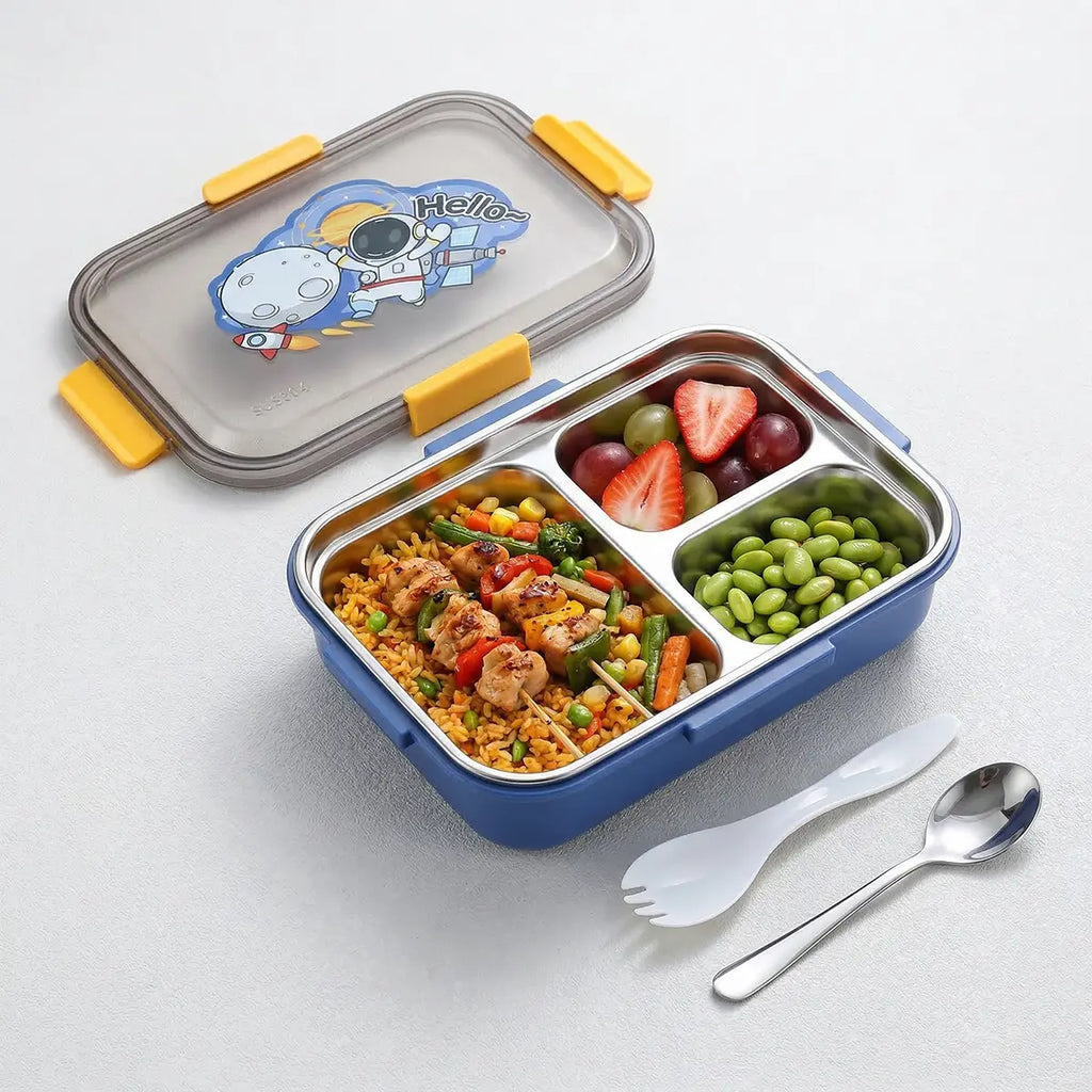 Kids Blue Astronaut Stainless Steel 3-Compartment Lunch Box Trending Accessories