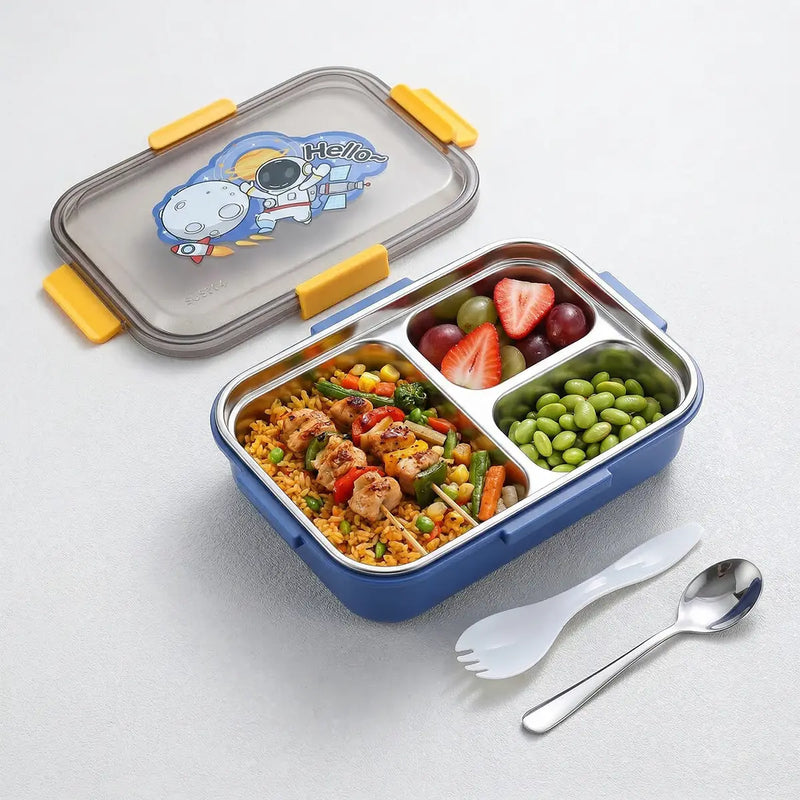 Kids Blue Astronaut Stainless Steel 3-Compartment Lunch Box Trending Accessories