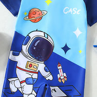 Boys Blue Space Themed Swimwear Bodysuit With Swim Cap Beachwear