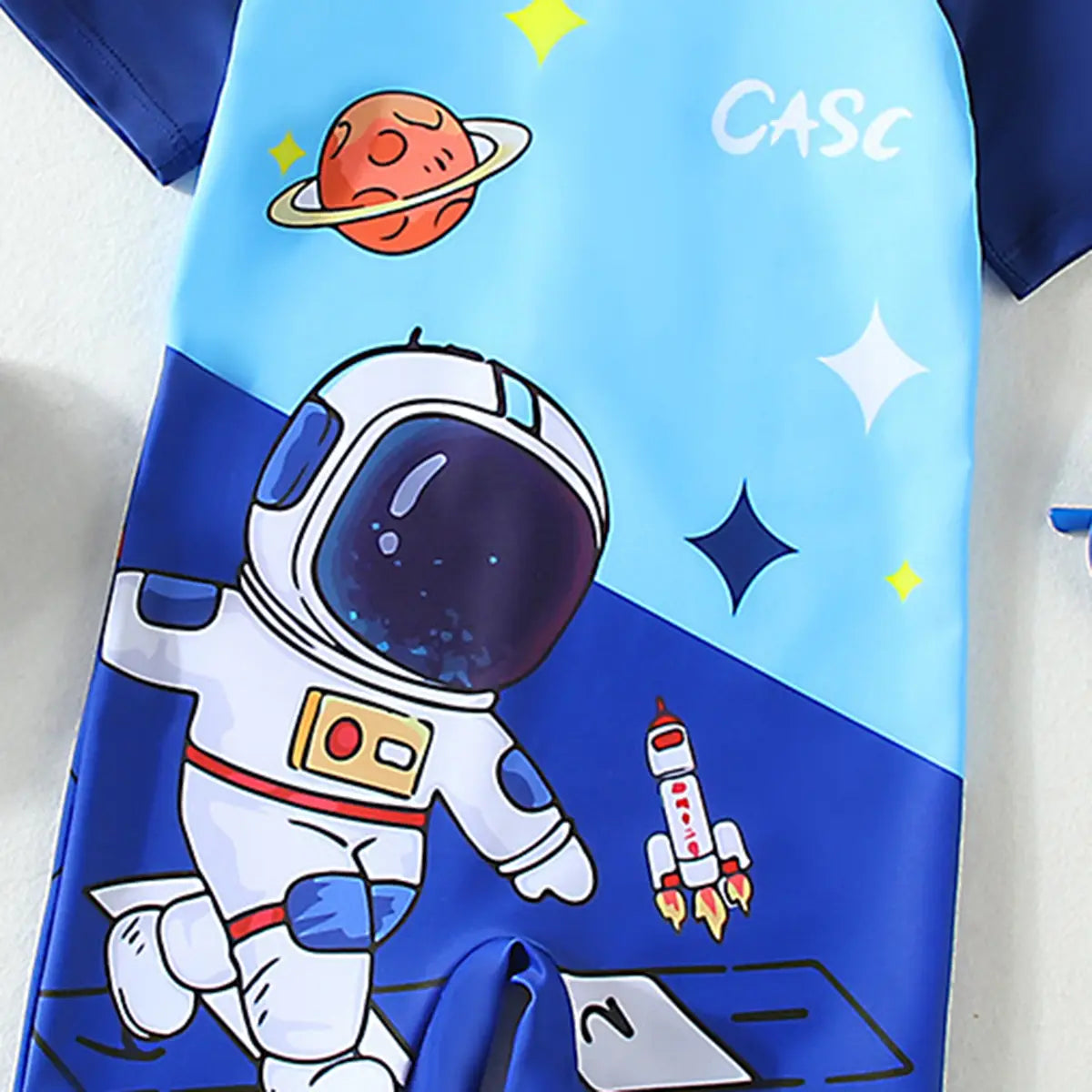 Boys Blue Space Themed Swimwear Bodysuit With Swim Cap Beachwear