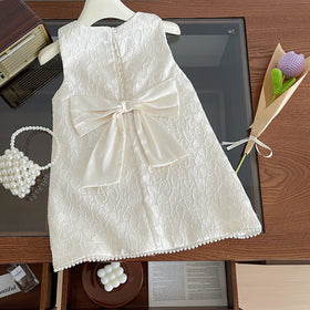 Girls Cream Sleeveless Heart Embossed A-Line Dress Casual Dresses