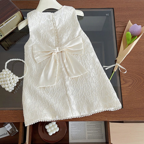 Girls Cream Sleeveless Heart Embossed A-Line Dress Casual Dresses