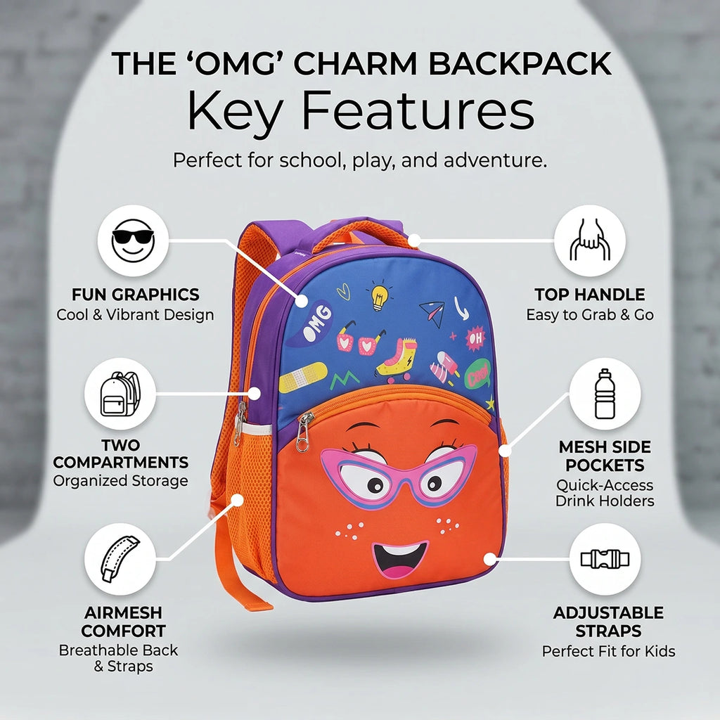 Girls Orange Cartoon Face School Backpack with Glasses Trending Accessories