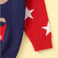 Boys Navy Blue Sweater With Self-Design Reindeer Pattern Sweaters & Cardigans