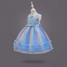 Girls Blue Heart Applique Fit & Flare Party Wear Dress Party Dresses