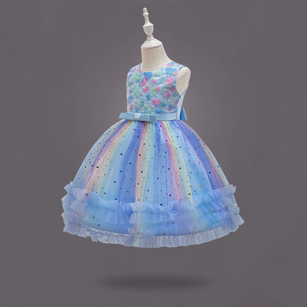 Girls Blue Heart Applique Fit & Flare Party Wear Dress Party Dresses