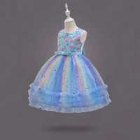 Girls Blue Heart Applique Fit & Flare Party Wear Dress Party Dresses