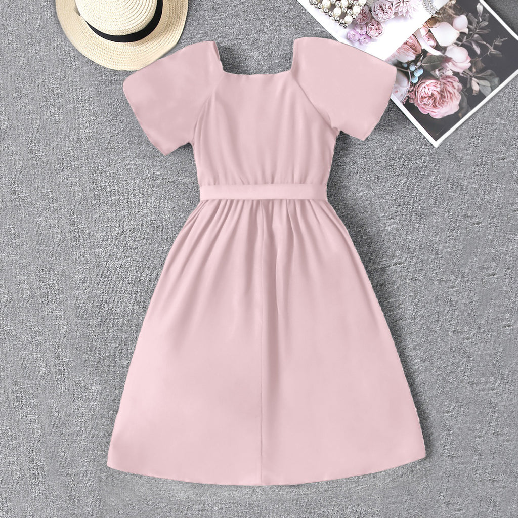 Girls Pink Lace Border Fit & Flare Dress Casual Dresses