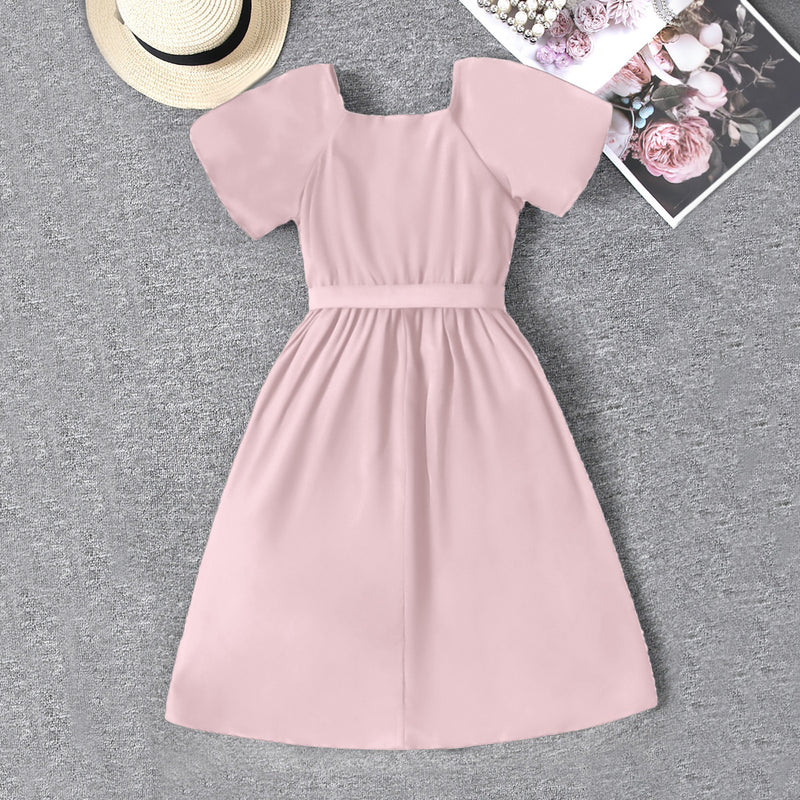 Girls Pink Lace Border Fit & Flare Dress Casual Dresses
