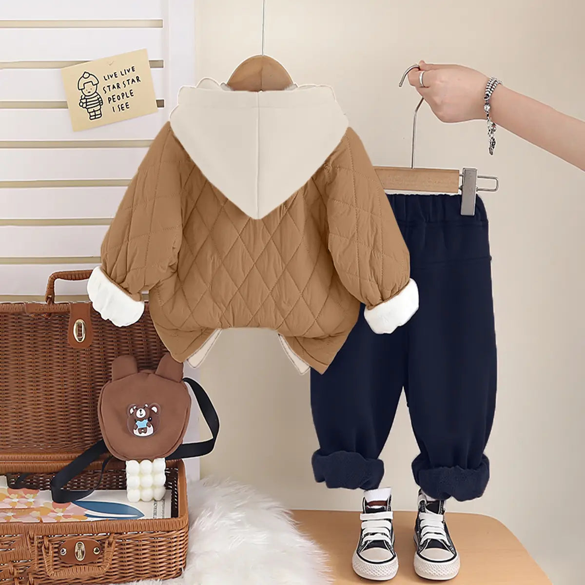 Boys Brown Typographic Printed Hooded Jacket With T-Shirt & Jogger Sets Sets