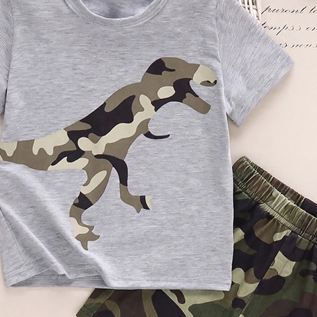 Boys Grey Short Sleeve T-Shirt With Camouflage Print Shorts Sets 2 pc. Sets