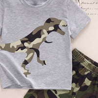 Boys Grey Short Sleeve T-Shirt With Camouflage Print Shorts Sets 2 pc. Sets