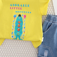 Boys Yellow Graphic Short Sleeves T-Shirt With Denim Shorts Set 2 pc. Sets