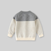Boys Grey Cardigan With Self Design Stripe Patterns Sweaters & Cardigans
