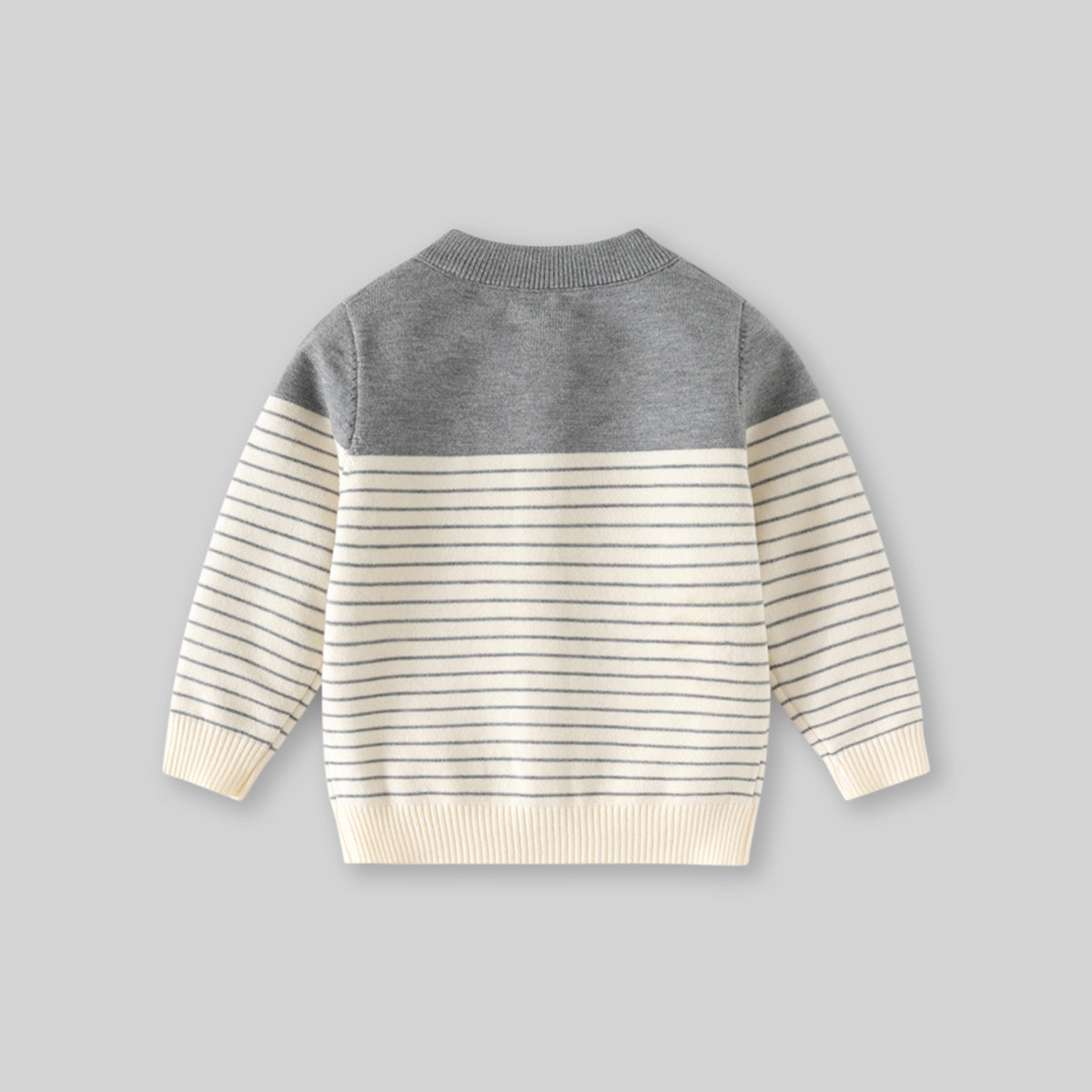 Boys Grey Cardigan With Self Design Stripe Patterns Sweaters & Cardigans