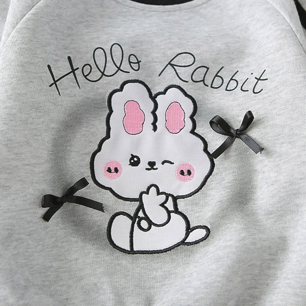 Girls Grey Rabbit Printed Sweatshirt With Pants Set 2 pc. Sets