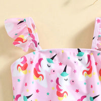 Girls Pink Unicorn Printed Sleeveless Bodysuit Swimwear Beachwear