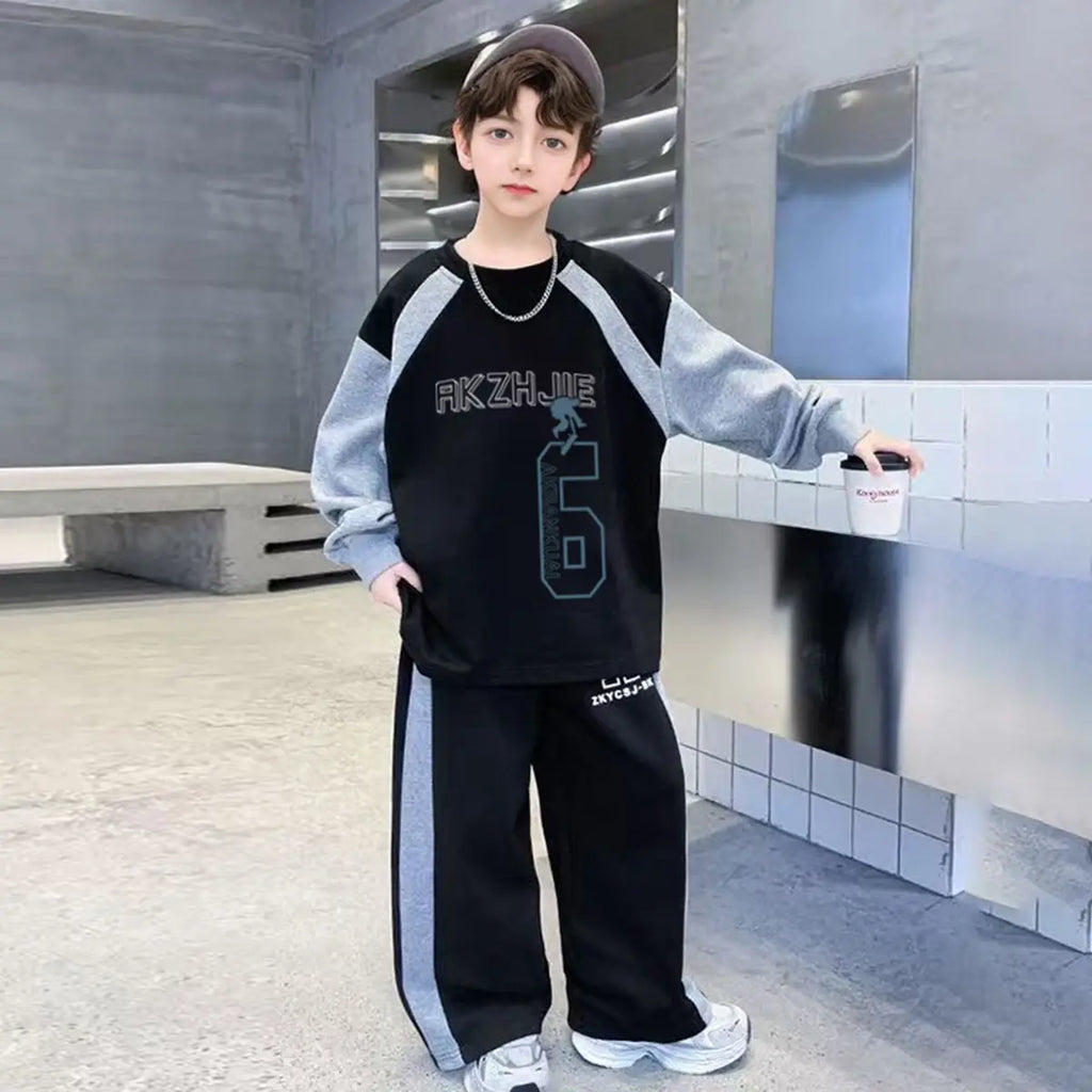 Boys Black Alphanumeric Printed Oversized t-Shirt With Pants Set Sets