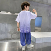 Boys Light Blue Bear Print Drop Shoulder T-Shirt With Jogger Sets Sets