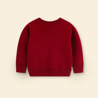 Girls Dark Red Sweater With Self-Design Christmas Themed Patterns Sweaters & Cardigans