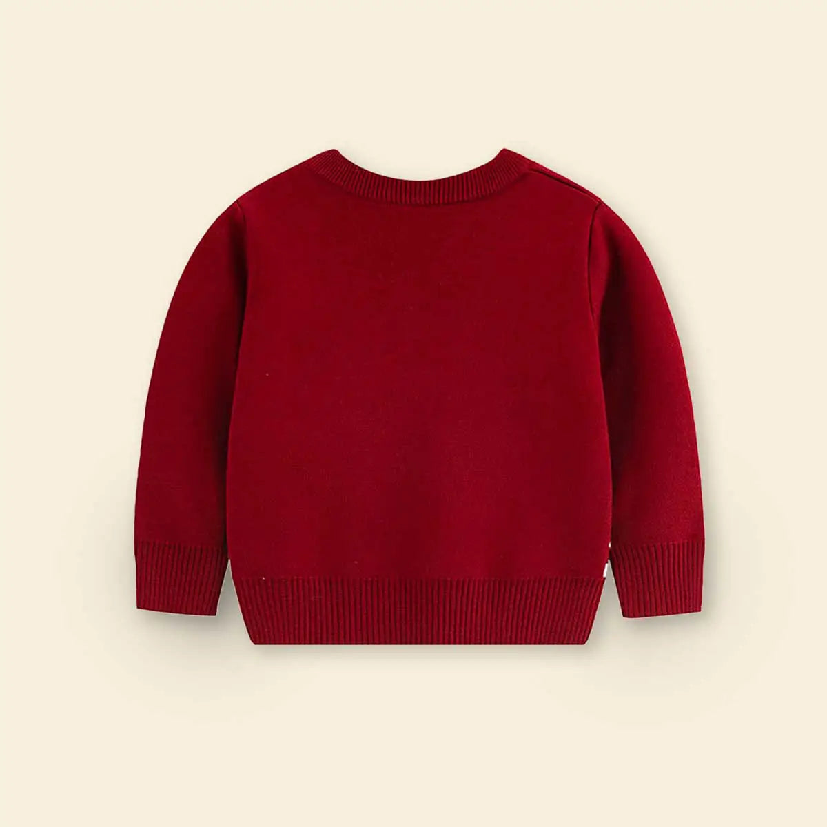 Girls Dark Red Sweater With Self-Design Christmas Themed Patterns Sweaters & Cardigans